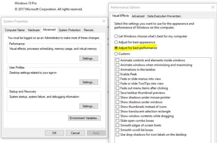 Adjusting Visual Effects and Updating System Drivers